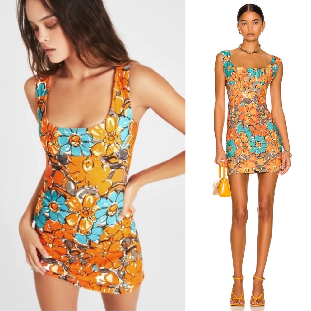 NWT‎ MIAOU 90s Floral Print Square Neck Bustier Empire Waist Mini Dress Small